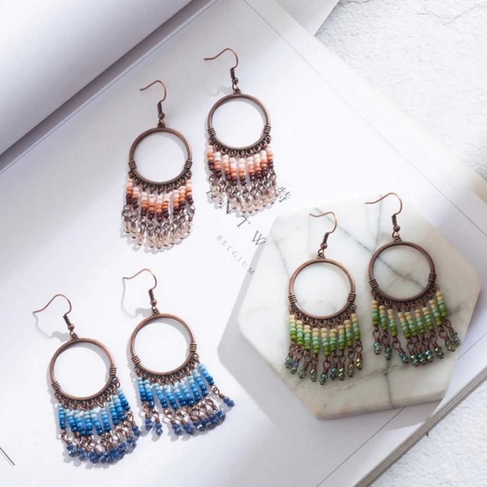 Bundle 3 Pair Chandelier Hoop Beaded Dangle NEW
